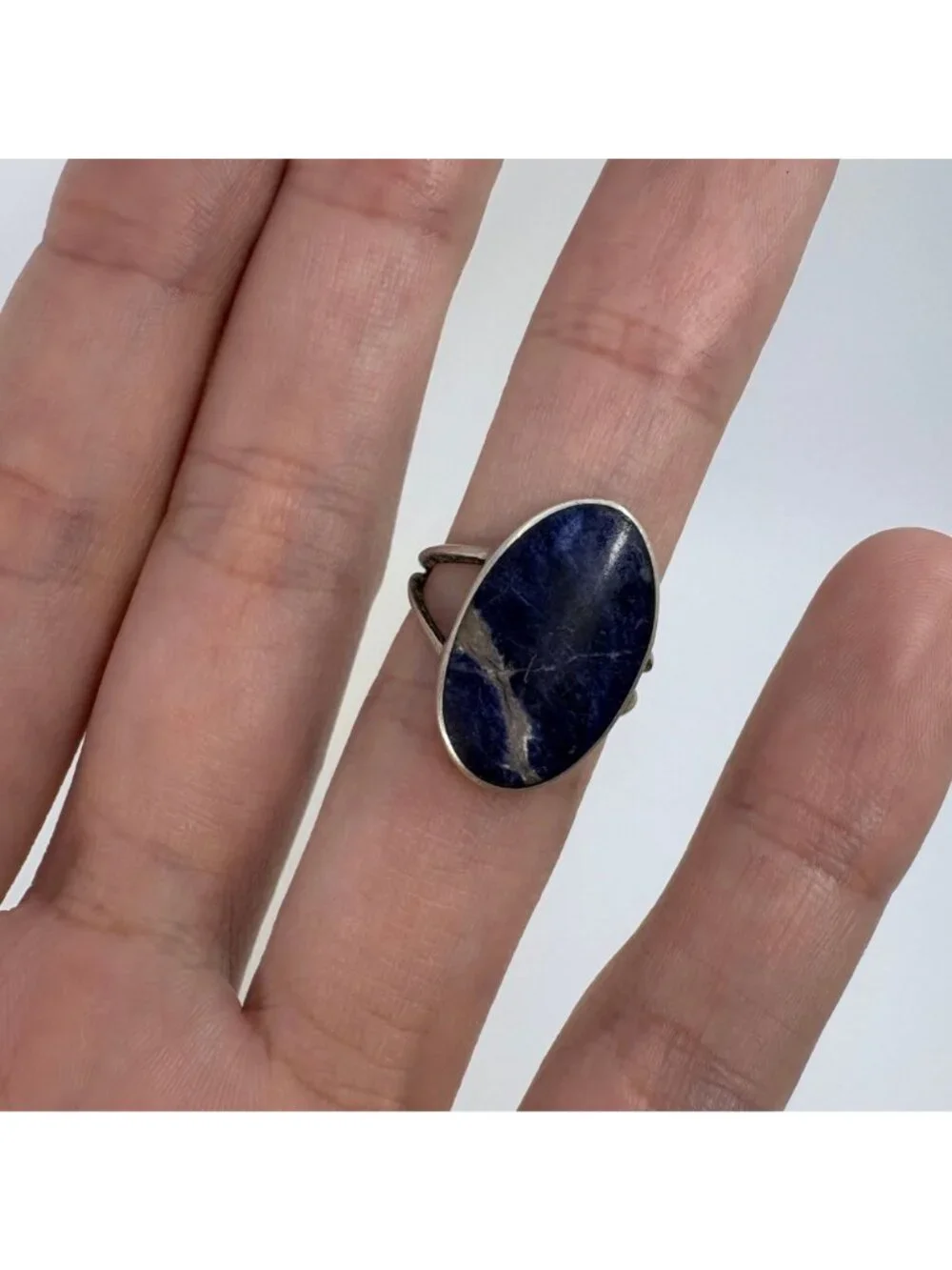 Oval Sodalite Sterling Silver 925 Bezel Set Statement Ring Size 5